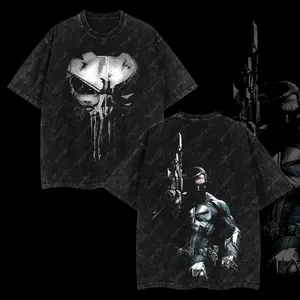 Superstyle Frank "The Skull Vigilante Punisher" Castle War Machine MCU Comic Edition Double Printed Oversize Lightweight Acid Washed Tee TV Series Graphic Design Top Cotton Streetwear Comic Superheroes T-Shirt Clothes Menswear Womenswear
