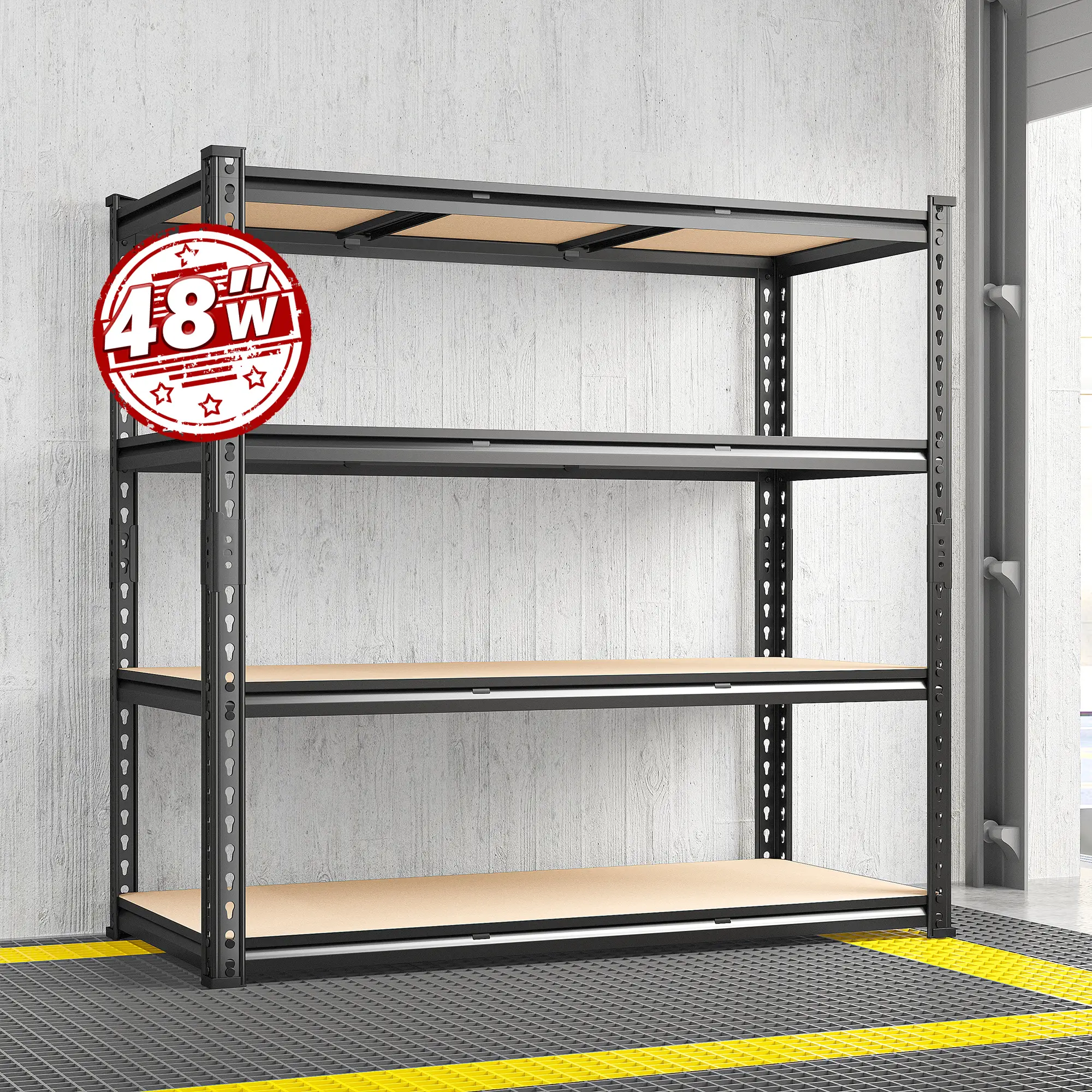 Raybee Extra-Wide Garage Shelves 4-Tier Metal Standing Shelving Unit Height Adjustable Utility Racks for Craft Warehouse Pantry Kitchen Organiser Shel