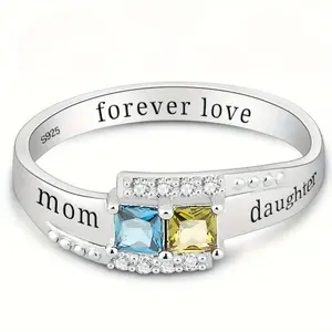 Elegant 925 Sterling Silver Mother and Daughter Ring, Hypoallergenic, Colorful Cubic Zirconia, Perfect for Daily Wear or Gift