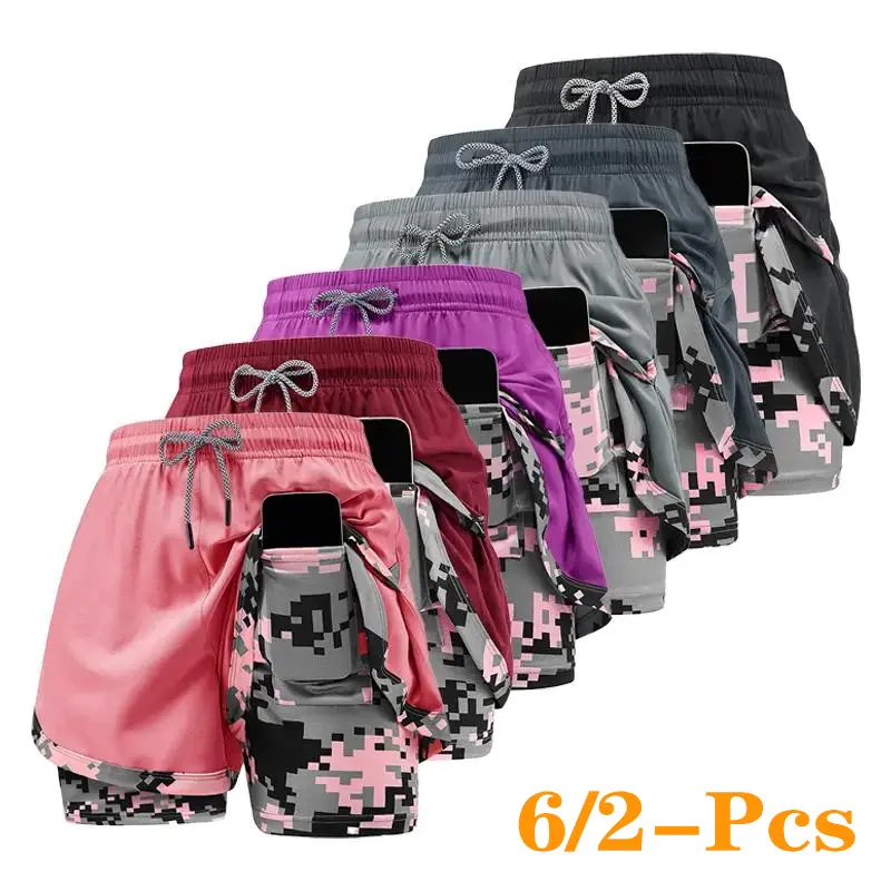 Women’s Summer Casual Athletic Shorts - 2-Piece Layered Camouflage Print, Lightweight Breathable Loose-Fit Activewear for Running, Gym Training, Daily Use
