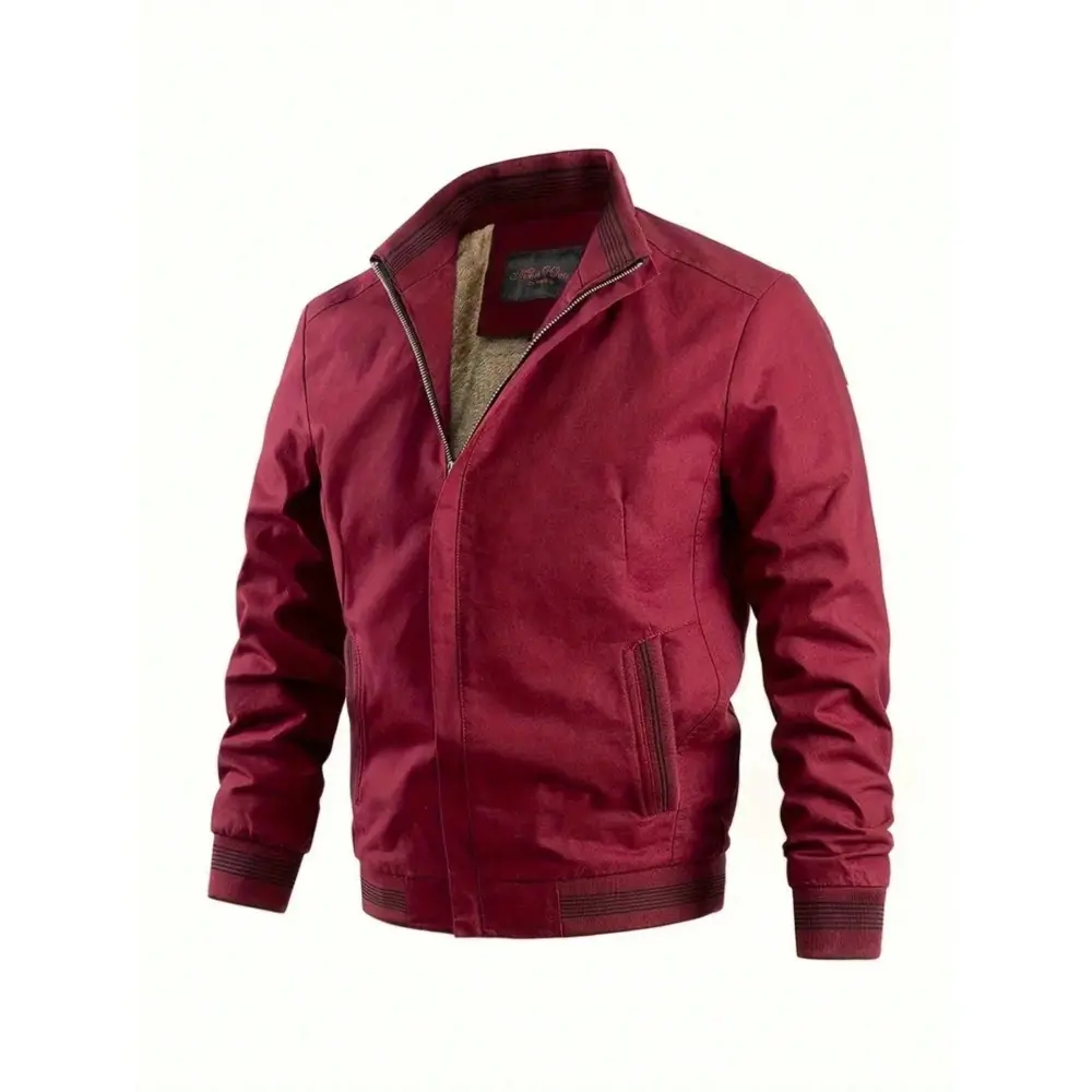 New Men's Cotton Full Zip Fall/Winter Fashionable Fleece Jacket Menswear Coats Long Sleeve Casual Red