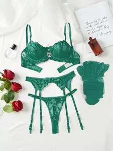 MAB Lingerie Set Mesh Embroidered Eyelash Lace Steel Ring Bra Underwear Set For Women Sexy Intimates Nightwear