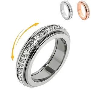 Cubic Zirconia Spinner Anxiety Rings for Women and Men, Kinetic Geometric Cube Fidget Rings for Stress Relief, Stackable Design Sports Wristband-Inspired Jewelry, Gift-Ready Costume Rings (Sizes 6–9), Fashion Accessories