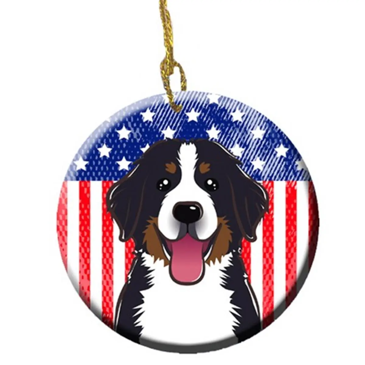 Round Porcelain Ceramic Ornament - Customizable American Flag, Bernese Mountain Dog Design - 3" h x 0.25" w x 3" l, 0.25 lbs Holiday Christmas Festive Decor (2.8125 Inch Option)