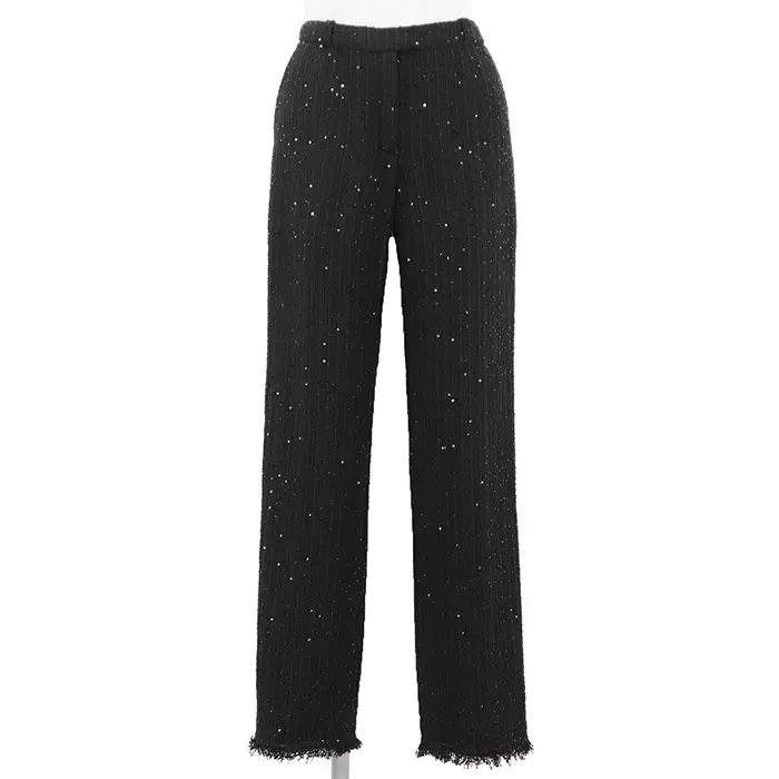 Pre-owned CHANEL Nylon Small Leather Goods Tweed Sequin Fringe Tapered Pants
