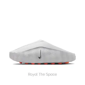 Light Grey Futuristic Mule Slides, Orange Cushioning Sphere Outsole, Perforated Upper, Sports Recovery Tech Slides