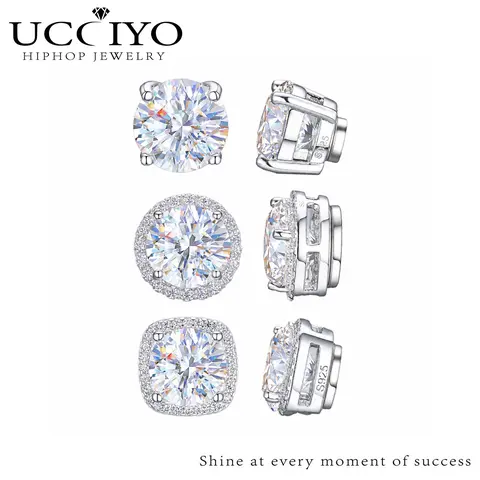 UCCIYO 1 Pair of S925 Silver Stainless Steel Magnetic Stud Earrings, Unisex, No Piercing Required, Synthetic Moissanite Gemstones, 5-8mm.E205 E206 E206