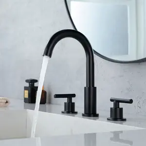 Deck Mounted Widespread Lavatory Faucet 2 Handle Vanity Faucet Hot Cold Water Mixer Bathroom Sink Faucet 3 Holes in Brushed Gold| Brushed Nickel| Matte Black with Pop Up Drain