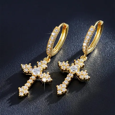 Easter Rhinestone Cross Design Dangle Earrings, Dangling Earrings, Studded Cross Earrings, Jewelry for Women & Girls, Accessories Wedding Anniversary Party Jewelry Gift, Jewelry Accessories