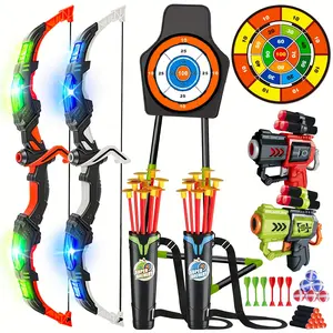 [ Bow]  2pcs Kids Bow And Arrow | 3 In 1 LED Archery Set For Kids 5-7, Standing Target & Sticky Target, 2 Toy Guns Dartboard Target, Indoor Outdoor Toys Gifts For Boys Girls Ages 3 4 5 6 7 8 9 10 11 12 Christmas, Without Battery