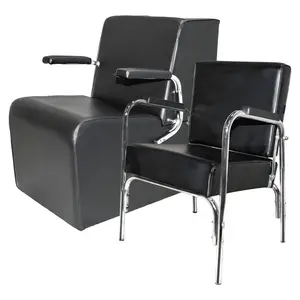 PureSana Chromium Auto Reclining Vinyl Shampoo Chair and Hair Dryer Chair, Black