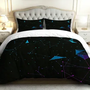 3PCS Duvet Cover Set, 1 Duvet+2 Pillowcases(Without filler), Geometric Galaxy Constellation Starry Night Space theme, Halloween bedding set, Modern Abstract Design Suitable for decoration Bedroom Dorm Room Living Room Guest Room.