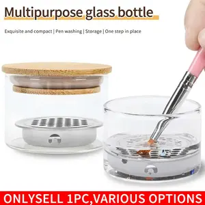Nail Brush Cleaner Cup Wash Pen Brush Cup with Stainless Steel Mesh Base Nail Drill Bits Cleaning Container Crystal Glass Cup Manicure Tools Compact