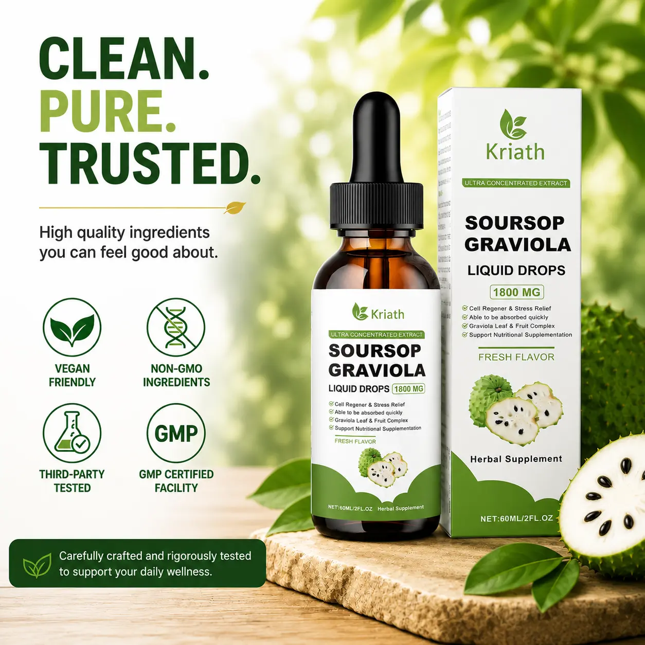 Soursop Leaf Liquid Extract, Herbal Plant Drops, Vegan Formula, Sugar Free, Gluten Free, 2 fl oz