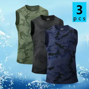 3-Pack – Men’s Casual Sports Tank Tops, Stylish Camouflage Print, Breathable Quick-Dry Sleeveless T-Shirts, Crew Neck Summer Tops for Daily Fitness, Running, and Training