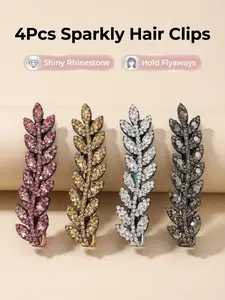 4-Piece Set New Sparkling Rhinestone Wheat Ears Hair Clips, Bling Hair, Barrettes Hair Clips, Forehead Bangs Side Clip, Back of Head Duckbill Clip, High-End Style