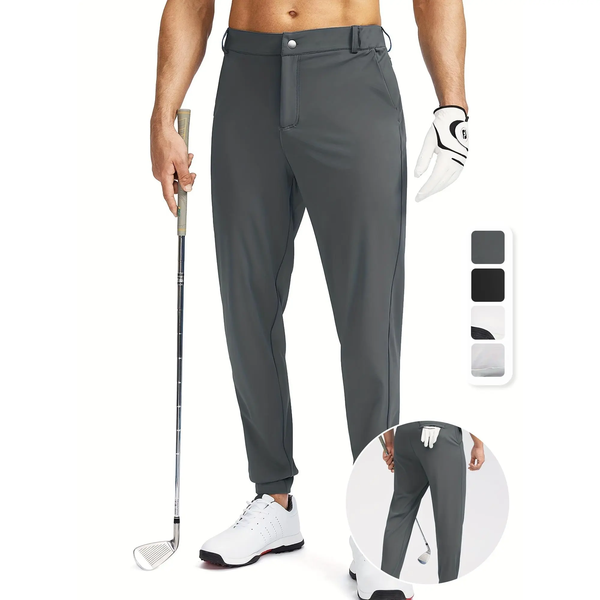 Men's Navy Blue Stretch Golf Joggers with Zipper Pockets - Quick-Dry, Slim Fit Athleisure Pants, Durable Polyester-Spandex Blend, Tapered Ankle for Golf, Casual, Travel