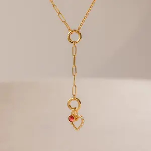 Rolo Lariat Paperclip Clasp Necklace in 18K Gold by Caitlyn Minimalist - Link Chain Y Necklace - Gold Layering Necklace - Charm Jewelry - Best Friend Gift