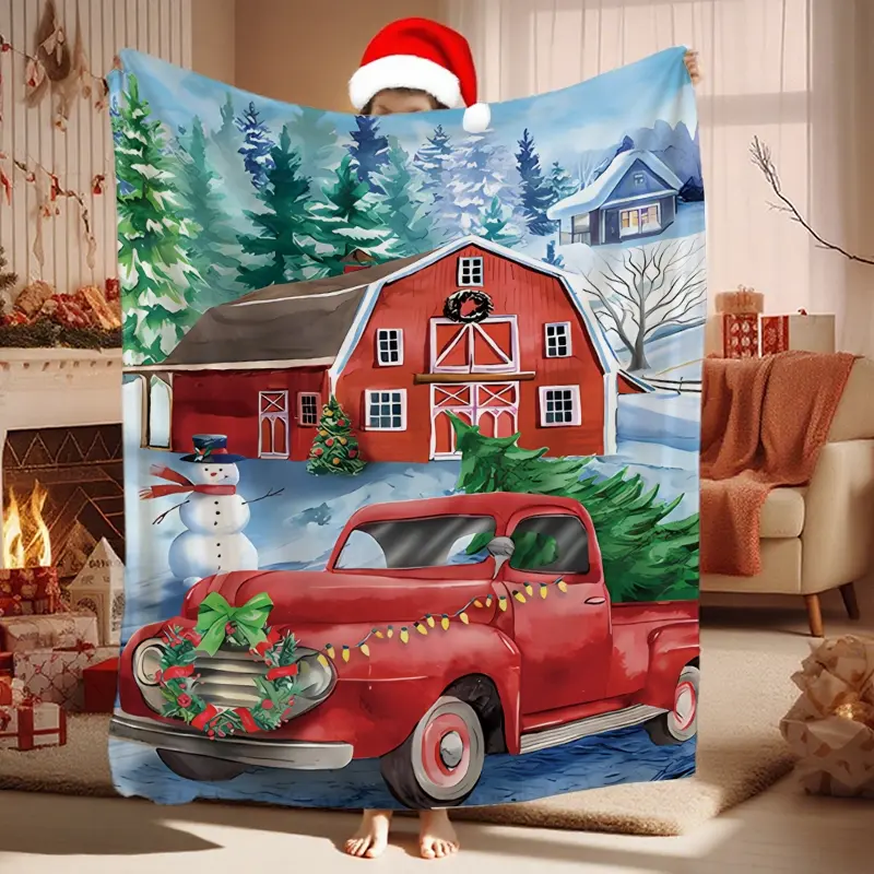 Christmas Snow Scene Flannel Blanket, Soft Comfortable Sofa Throw, Holiday Gift, Warm Lightweight Plush for All Seasons