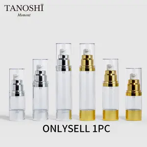 1pc Portable Electroplated Vacuum Pump Bottle, Capacity Options 15ML/30ML/50ML (gold/silver Color), Refillable Travel Cosmetic Container