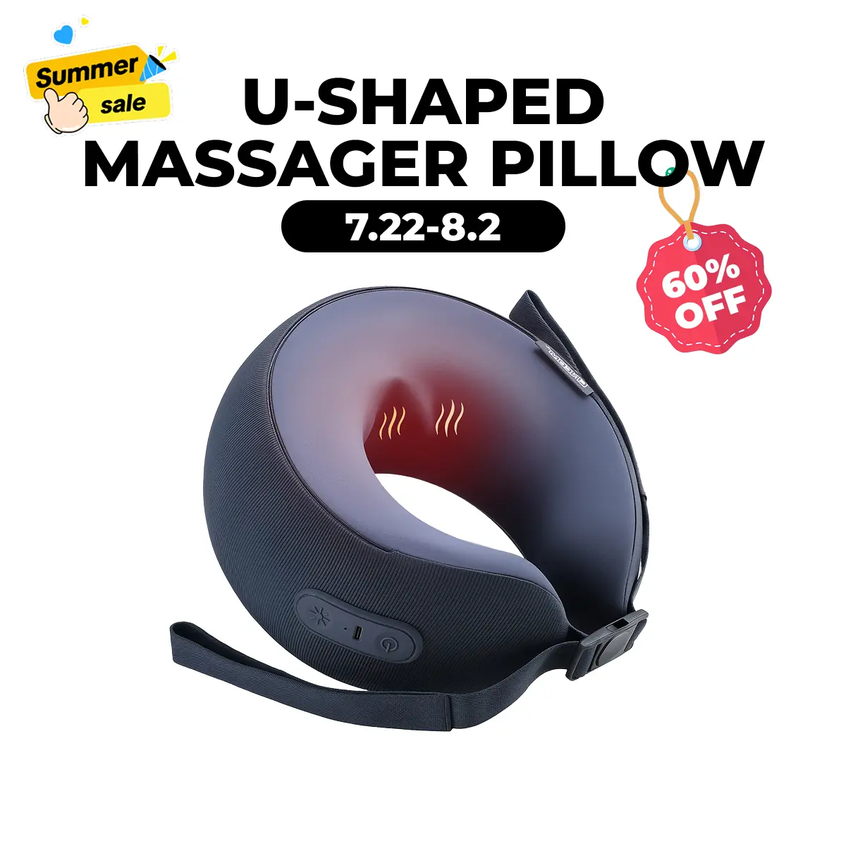 CINCOM U-Shaped Neck Massager Pillow(Mid-Night Blue),Cervical Support with Soothing Heat & Kneading, 360° Memory Foam Support, Cordless, Rechargeable & Portable, Perfect Gift for Black Friday, Thanksgiving, Christmas, Birthdays & More