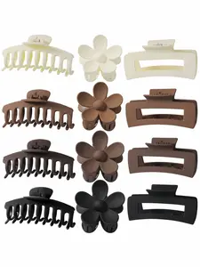 12pcs Women's elegant plastic hair clip set, flower design, square claw shape, versatile and stylish accessory, suitable for everyday styling, makeup, and decorating thick hair.