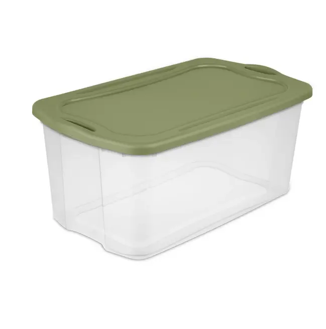 120 Qt Clear Plastic Storage Tote with Sage Green Handles – Extra-Large Heavy-Duty Organizer Bin for Home, Garage & Seasonal Storage