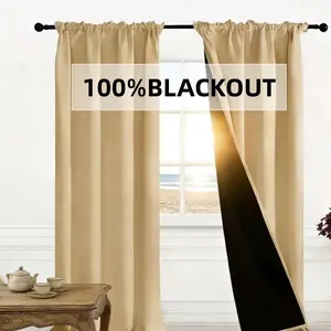 2 Piece 100% Light Blocking Sun Protection Curtains, Polyester Material Lined, Lightweight Rod Pocket Design, Modern Minimalist Style