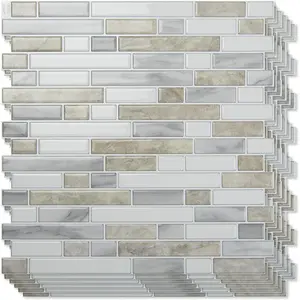 10-Sheet Heavy-Duty Peel and Stick Backsplash,  Wall Tiles Stick  Kitchen Backsplash Living Space, Beige & White
