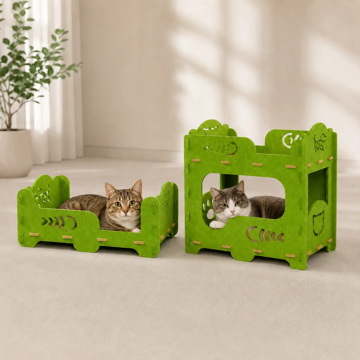 Felt Cat Bed with Single-Tier and 2-Tier Options, Indoor Cat Bunk Bed and Play House, Tool-Free Pet Condo with Ventilated Cutouts for Rest and Sleep