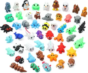 60 Pcs Mini 3D Printed Animal Figurines - Flexible Articulated Fidget Toys, Cute Home Desk Decor, Kids' Party Favors & Carnival Prizes