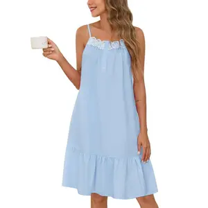 100% pure cotton women's lace sleeveless nightgown, Victorian style nightgown with buckle strap, casual and comfortable sleepwearRAIMENTRY