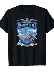 Men'S F4 Phantom II Jet Fighter Uniform T-Shirt (1961-1996 Service) |   Realistication Enthusiast Apparel with -4 Phantom II Aircraft Graphic, Round Neck, Casual Wear for Pilots & Historians, Extra Long PlusSize, Plus Size