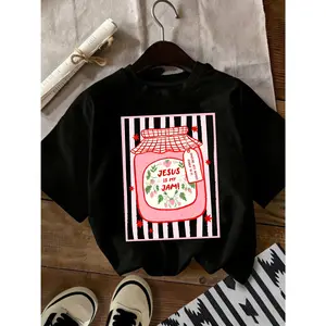 S-5XL Jesus Is My Jam Strawberry Jam Jar Graphic T-Shirt, Christian Tee with "Make His Mercy Known" Tagline Christian Gift