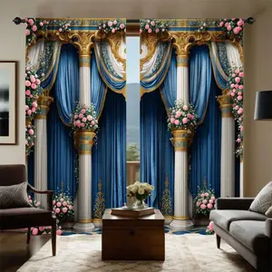 2pcs Powder Rose Draped Curtains with Gold Embellishments, Luxurious European Rococo Style for Weddings & Summer Decor, Ideal for Party Halls & Living Rooms