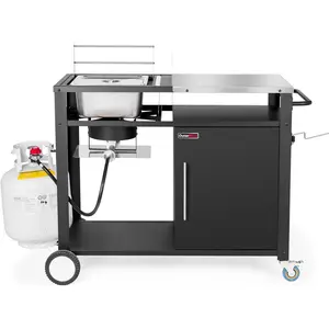 OuterMust GF-01 Movable Outdoor Grill Cart With Deep Fryer And Cabinet