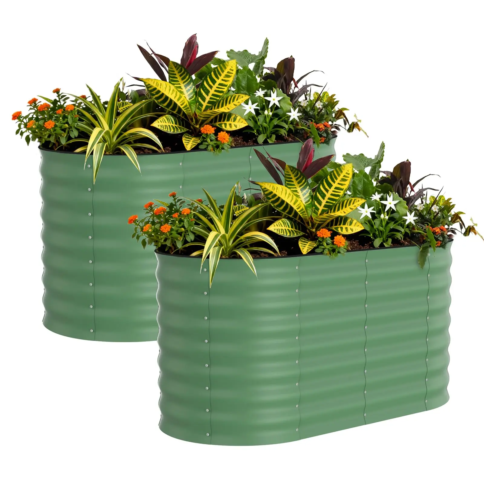 Gaomon 2 Pack 4x2x2 ft Galvanized Steel Raised Garden Beds Outdoor - Heavy Duty Planter, Rust-Resistant Gardening Box, Easy Assembly, Attractive Green Finish, Optimal Drainage, Versatile Gardening System for Vegetables/Flowers