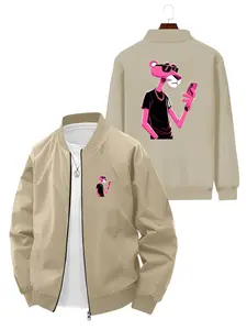 Trendy Fashion Men's Pink Panther Holding Phone Printed Jacket for Daily Casual Streetwear and Outings