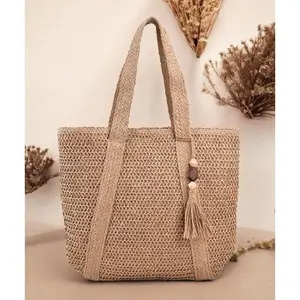 Woven Rope Crochet Shoulder Bag with Wooden Keychain tote bag