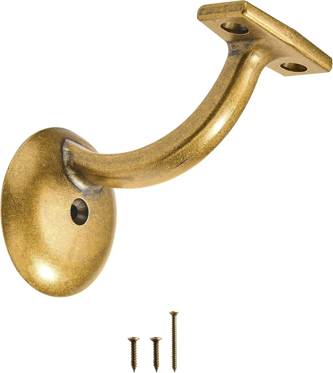 khtumeware 6 Pack Antique Brass Hand Rail Bracket Heavy Duty Hardware for Stairways, Home or Office Vintage Stair Support Handrail Brackets