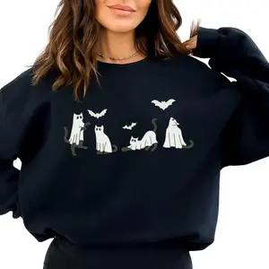 Halloween Ghost Cat Sweatshirt, Cat Sweatshirt, Ghost Sweatshirt, Black Cat Sweatshirt, 2025 Spooky Season, Cool Halloween,Halloween Sweater