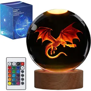 Dragon Night Light, 3.15 Inch (80mm)  Ball 3D Lamp with Remote 16 Color for Birthday Xmas Cool Figurines Dragon Gifts for Room Decor Boys Girls