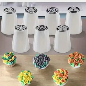 7Pcs Stainless Steel Russian Piping Tips Set - Food-Safe Cake Decorating Kit for DIY Cupcake & Cake Design, Biscuits, Puffs - For Home Bakers & Cake Enthusiasts - Ideal for Birthdays & Parties - Perfect Gift for Baking Lovers