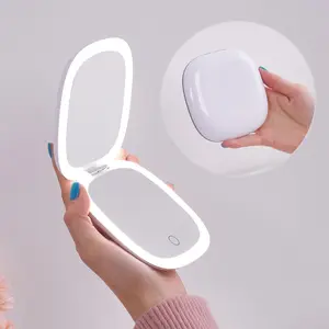 Compact LED Magnifying Travel Makeup-Mirror - 4 inches 1X/10X Magnification Small Hand Pocket Dimmable Double Sided USB Rechargeable Touch Screen, Portable Tabletop  (White)