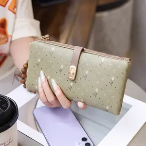 New long women's wallet, Japanese and Korean version, printed pattern, zipper and clasp, high-end clutch, handbag with wrist strap, multifunctional large-capacity wallet, gift