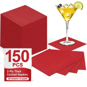 150 Count Red  Napkins Paper, 2-Ply Red Beverage Napkins, Napkins Disposable for Bar Wedding Dinner Party Holiday Christmas and Everyday, 4.5x4.5 Inch