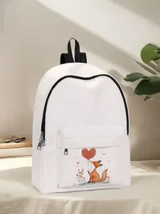 Cute Fox Print Backpack, Fun Design for Daily Use, Spacious Storage Bag for School Travel Business Trips Back-To-School Season