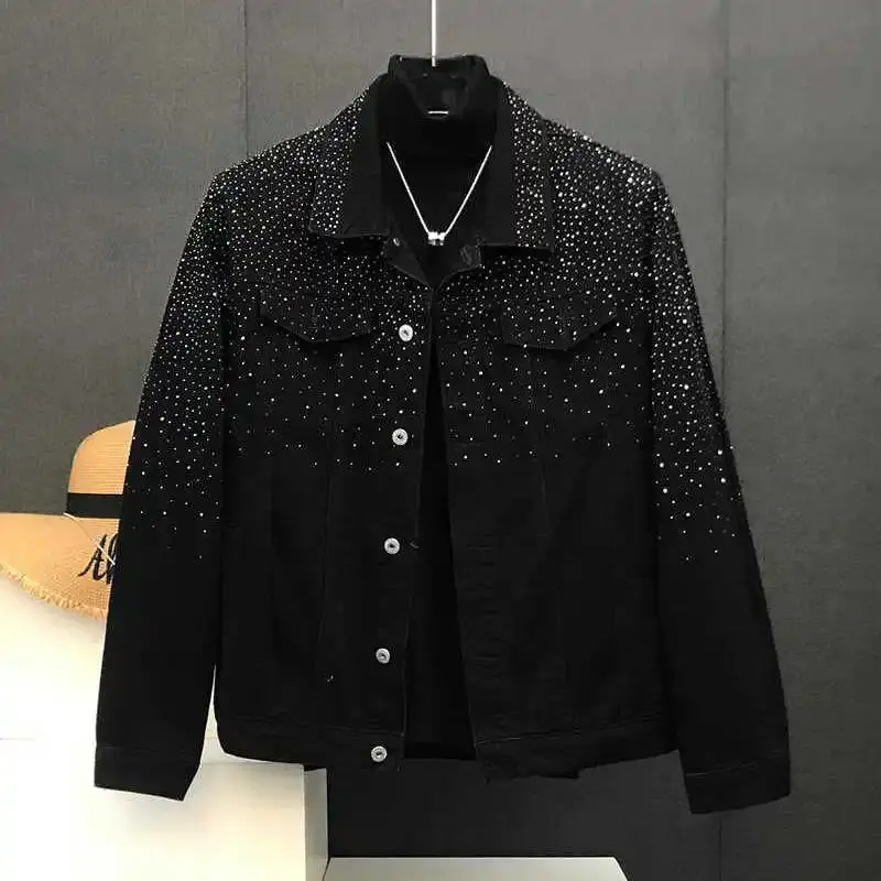 Fashionable Hot Diamond Jacket Spring and Autumn 2026 New Men's Tops Retro Short JacketsHigh-quality men's fashion, high-quality men's clothing   Black Menswear Coats