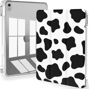 Slim Case for iPad Air 11-inch M3 2025 / M2 2024, iPad Air 5th Generation 2022 / iPad Air 4th Generation 2020 10.9 Inch Case Clear Back with Pencil Holder & Auto Sleep, Cow Print
