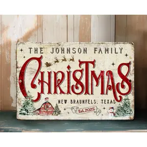 Personalized Christmas Sign, Personalized Christmas Decor, Custom Family Name Sign Farmhouse Wall Decor, Christmas Family Name Metal Sign